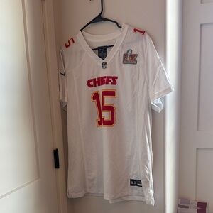NFL Chiefs Mahomes White V-Neck Jersey with Logo Patch